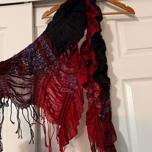 Red and Black Ruffled Scarf